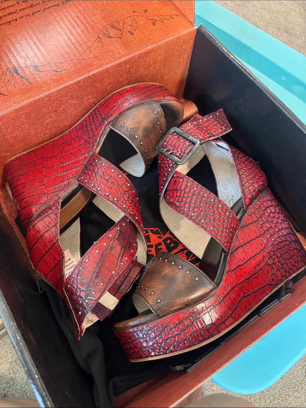 Freebird by Steven Red Croc-Embossed Wedge Sandals